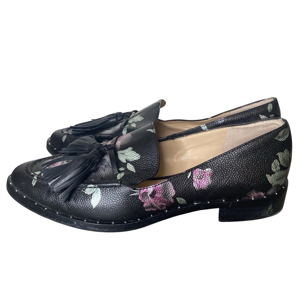 VINCE CAMUTO Loafer Shoes Womens Sz 9 Geralin Tassel Floral Print‎ Leather Studs